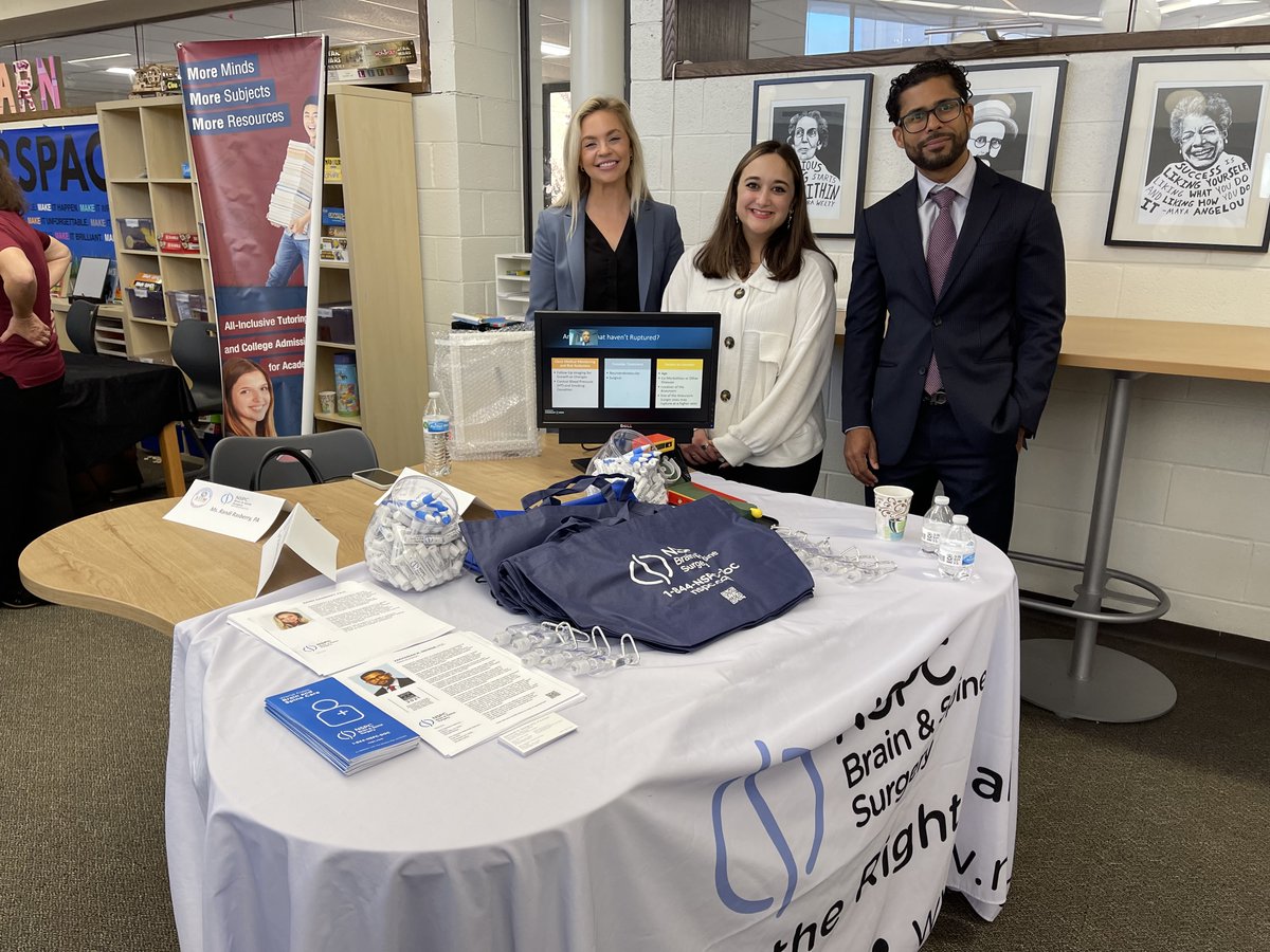 NSPCBrainSpine's tweet photo. November 8 is National STEM Day! NSPC Brain &amp; Spine Surgery's Dr. Zachariah George and Randi Rasberry PA-C participated in Smithtown West's STEM Trade Show on October 27!  This event promoted high school students’ exploration of careers in the STEM. #stem #neurosurgery https://t.co/qC4iILDZzv