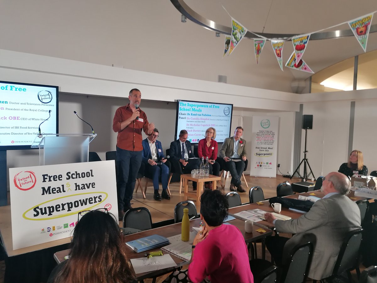 The Superpowers of #FreeSchoolMeals panel chaired by <a href="/xandvt/">Dr Xand van Tulleken 🏳️‍🌈</a> features <a href="/capstick_nick/">Nick@ the Phi Centre</a> <a href="/CamillaKingdon/">Camilla Kingdon</a> <a href="/ISSMCDavies/">Mark Davies</a> and Adian Carne of <a href="/yeovalley/">Yeo Valley</a> who will explain the benefits of #FSMs for education, public health, local economies and social equity.

#FeedtheFutureUK