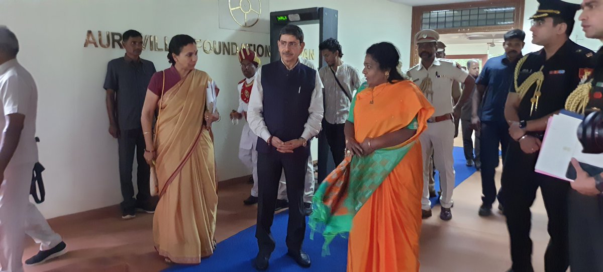 DrTamilisai4BJP's tweet photo. Attended 61th Governing Board Meeting of the Auroville Foundation, alongside Honb Governor of TN Shri.RN Ravi, Smt @JayantiRavi IAS Secretary &amp; other esteemed board members.

Discussed on the steps to be taken to realise The Mother’s vision in a collaborative &amp; harmonious manner. https://t.co/xNicMyzLll