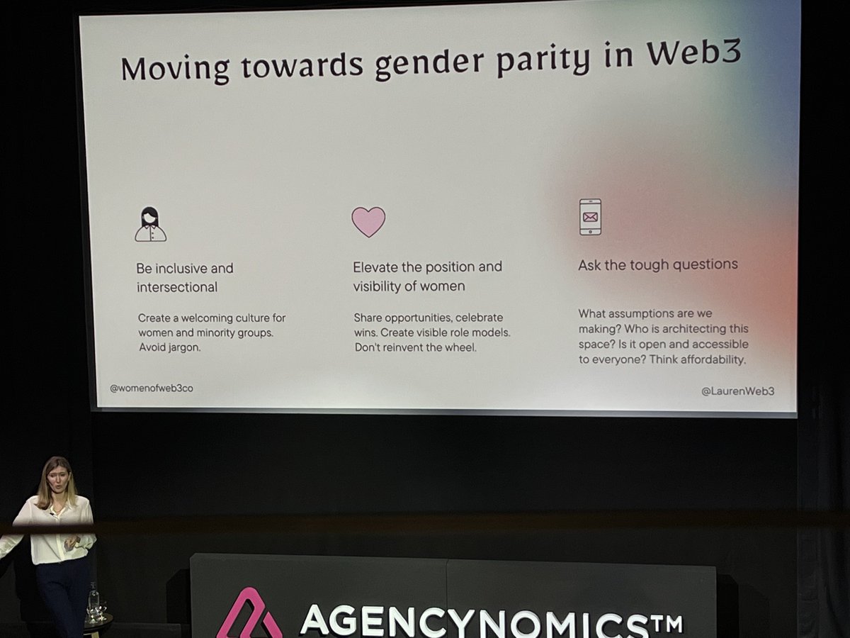 SQN (@sqnagency) on Twitter photo After an interactive post-lunch session from <a href="/HybridLegal/">Hybrid Legal</a>, we are now hearing from <a href="/LaurenWeb3/">Lauren Ingram</a> on the importance of gender parity in Web 3.0.
👉 Be inclusive and intersectional
👉 Elevate the position and visibility of women
👉 Ask the tough questions
#agencynomics After an interactive post-lunch session from <a href="/HybridLegal/">Hybrid Legal</a>, we are now hearing from <a href="/LaurenWeb3/">Lauren Ingram</a> on the importance of gender parity in Web 3.0.
👉 Be inclusive and intersectional
👉 Elevate the position and visibility of women
👉 Ask the tough questions
#agencynomics