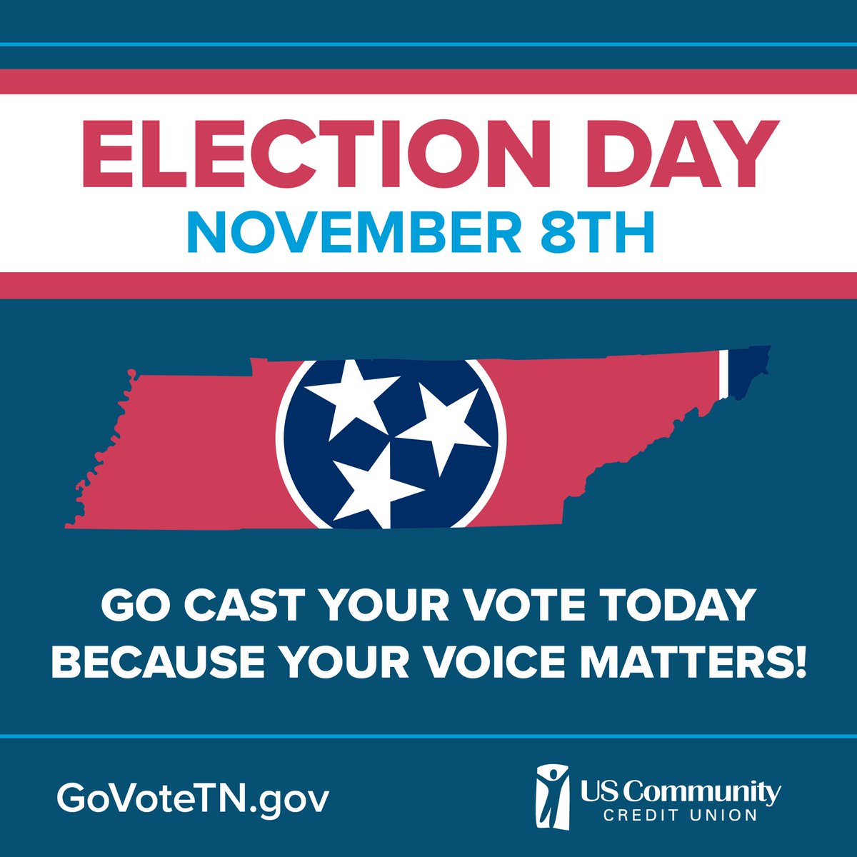 USCommunityCU's tweet image. Happy Election Day! We encourage you to do your civic duty today and exercise your right to vote! Never forget, your voice matters! #ElectionDay #Midterms2022 #Vote