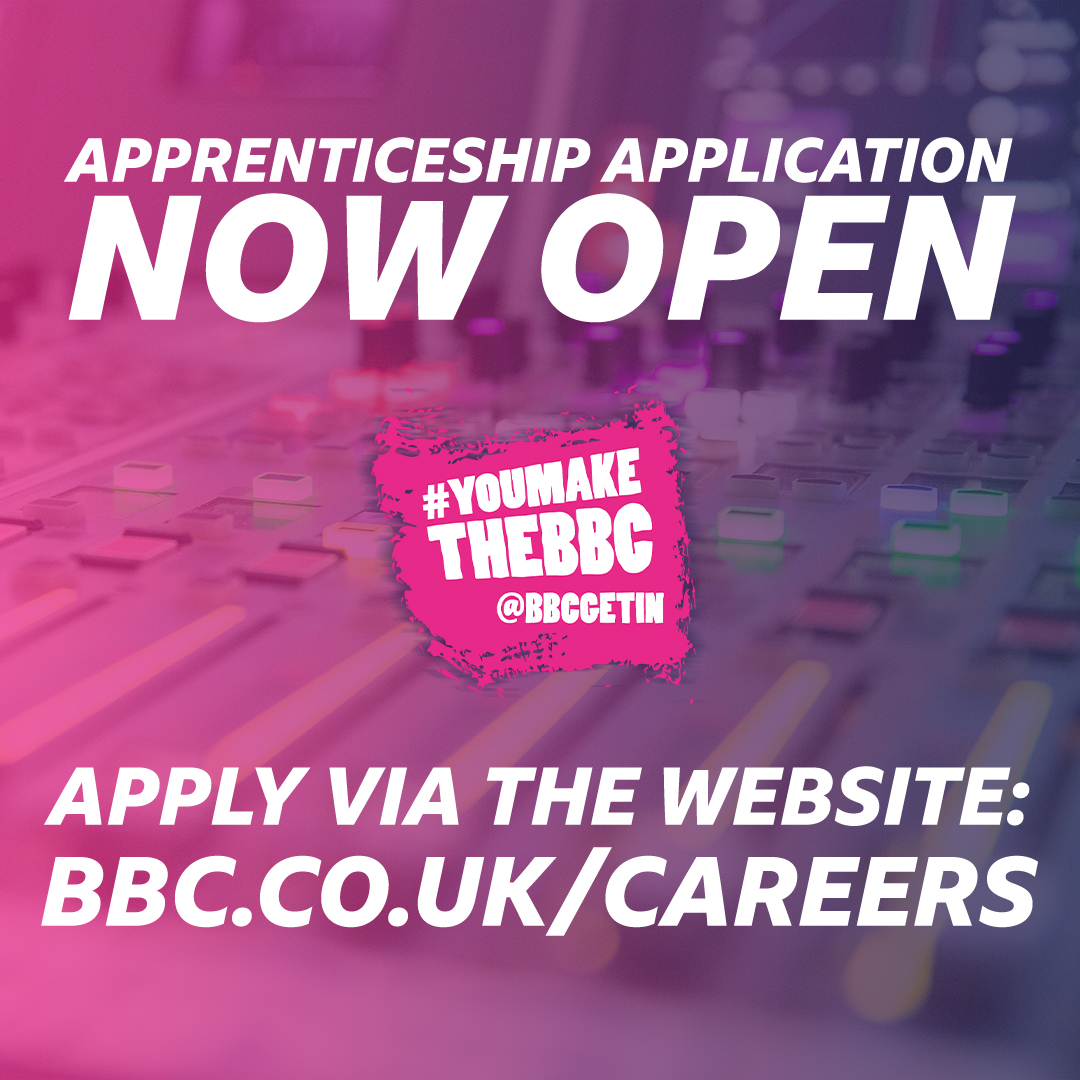 Applications for our #apprenticeship schemes are NOW OPEN! With schemes across Production, Journalism, Business, Engineering and Tech there is something for everyone! Apply via our website. bbc.in/2Kyft7d #BBCCareers #BBCGetIn #YouMakeTheBBC