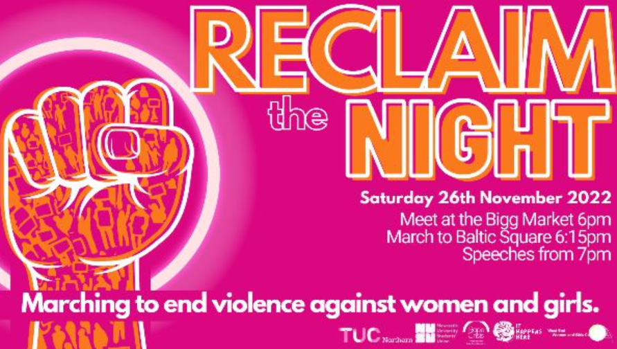 Join @TUCNorthern annual Reclaim the Night march. Take to the streets, raise your voice and demand an end to violence against women and girls! 
Meet at the Bigg Market 6pm 
March to Baltic Square 6.15pm
Speeches from 7pm fb.me/e/3LhqicKAg #ReclaimTheNightNewcastle