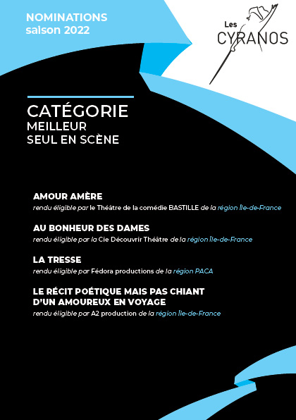 A2PROD_FRANCE's tweet photo. @MarcTourneboeuf
Nominé pour le Meilleur Seul en Scène pour Les Cyranos 2022 !

A Paris jusqu'au 31 décembre 2022, et en tournée ! 

https://t.co/C33nq6W6KM
@theatreMarais75 

#paris #spectacle #theatre #nomination #tournee https://t.co/7tEN8G0Ap8