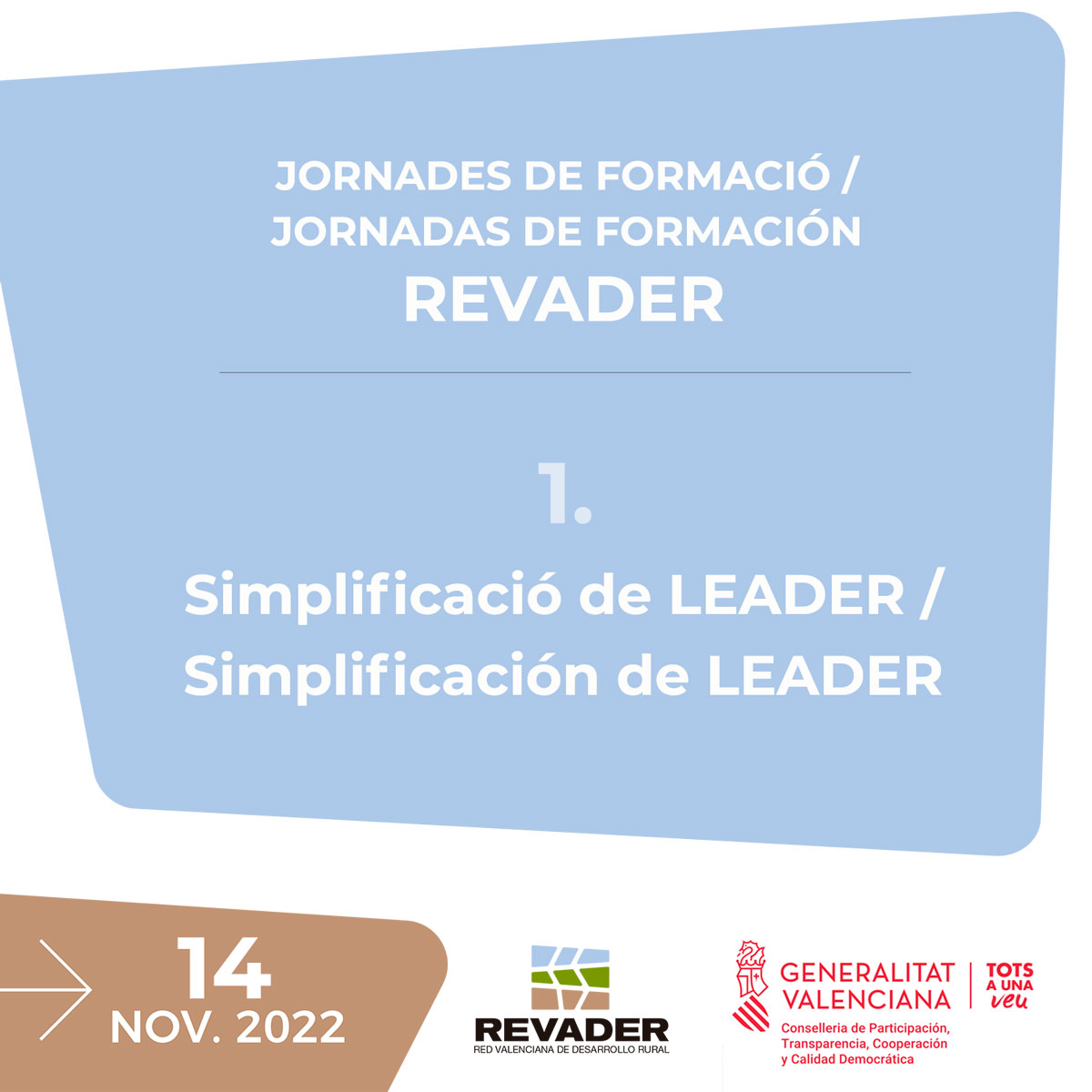 GALCastellonSur's tweet photo. Primera jornada de formación #REVADER
📍 El 14 de noviembre de 16 a 19 h nos reunimos en Godelleta para hablar sobre las opciones de costes simplificados: definición, ventajas y aplicaciones en LEADER. #jornadasdeformaciónREVADER @RED2REDCons https://t.co/ArzscTS2w2