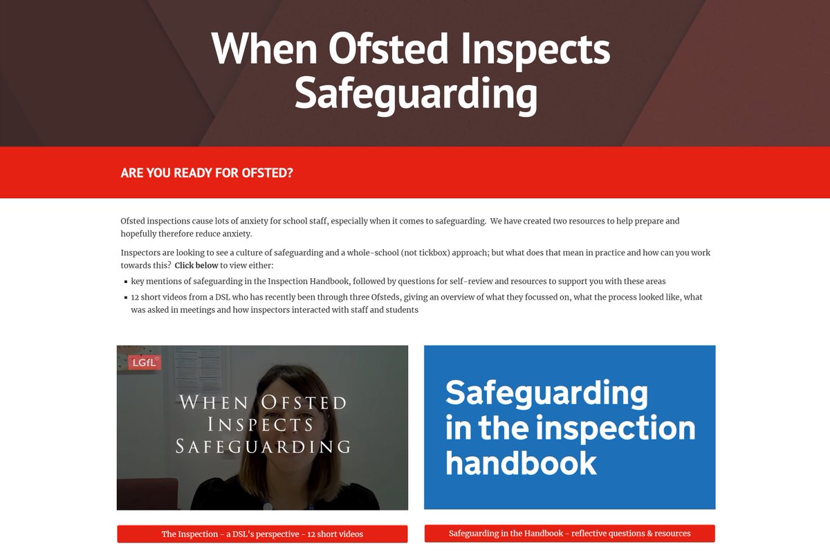 LGfLSafeguardED's tweet photo. Plse RT https://t.co/wmwh2DOrmG our open access page for all schools  
The thought of an #Ofsted visit causes lots of anxiety. Hopefully our page on the #safeguarding elements of inspection will help, focussing your reflections on best-practice in #KeepingChildrenSafe ⤵️ 1/2 https://t.co/H80qaPutNc