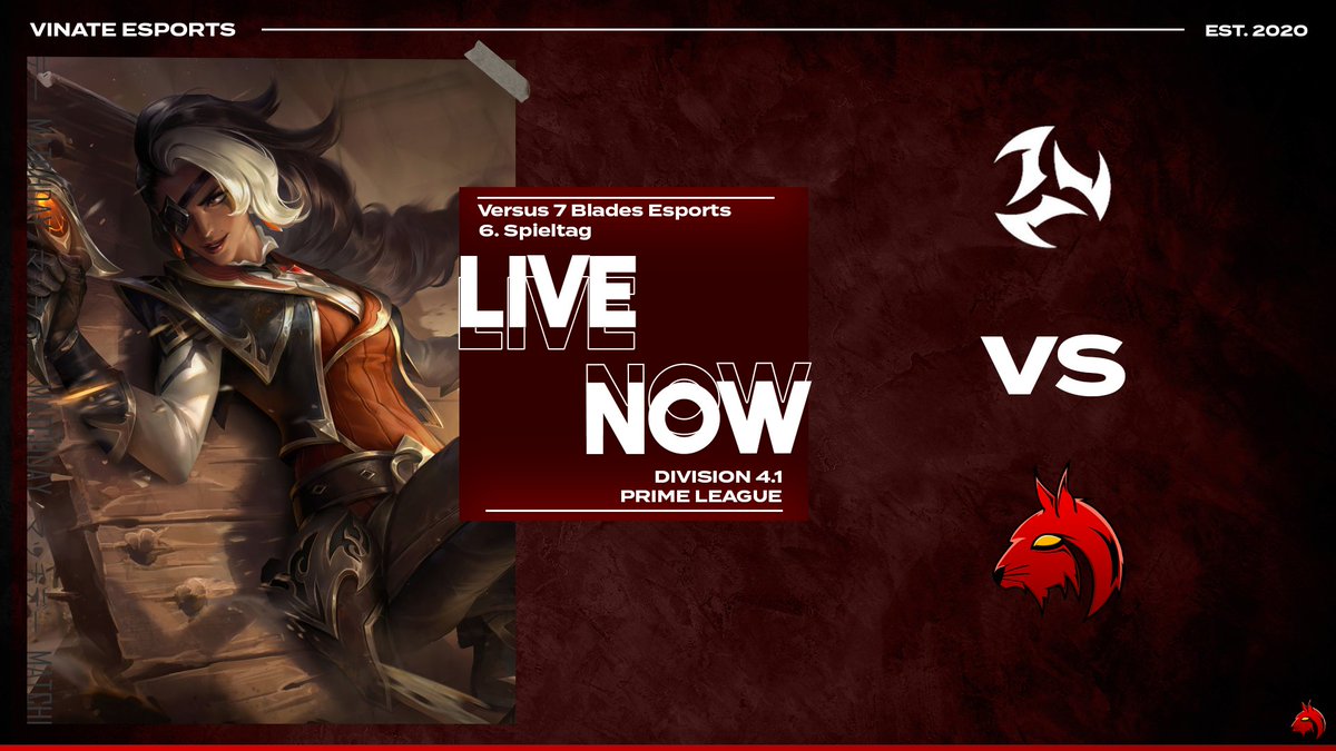 VinateEsports's tweet photo. Vinate ist jetzt Live mit dem alles entscheidenden Game gegen @7b_esports in der @PrimeLeague.
Aufstellung des Casts:
🎙️@PRO5EKKO - CASTING
🎙️@VitoxLP - POV
(Links in den Replies!)
#vatwin https://t.co/x9n1XVgePr