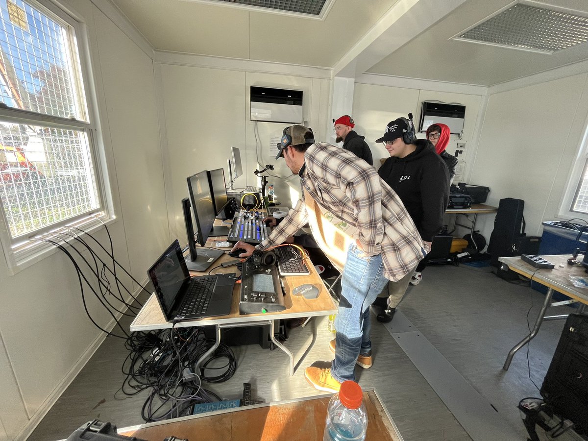 NeumannUniv's tweet photo. Happening now 👉 @neumannmedia making it happen at @933WMMR’s #CampOutForHunger. Staff, students, alum working behind the scenes providing livestream coverage. You won’t miss a minute thanks to their efforts! https://t.co/Fpu8SCQgDz