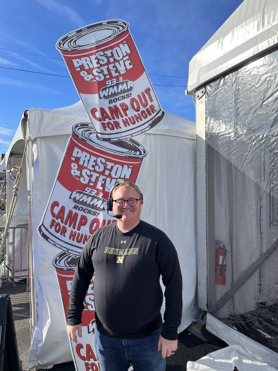 NeumannUniv's tweet photo. Happening now 👉 @neumannmedia making it happen at @933WMMR’s #CampOutForHunger. Staff, students, alum working behind the scenes providing livestream coverage. You won’t miss a minute thanks to their efforts! https://t.co/Fpu8SCQgDz