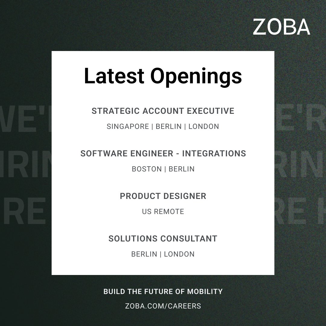 Looking for a new opportunity? We're #Hiring across all departments in the US, London, Berlin, and Singapore! 🚀

Come join us: zoba.com/careers