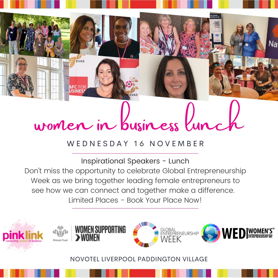 Help the next generation of young women to succeed! We're marking #GEW2022 &amp; Women's Entrepreneurship Day at this #WomeninBusiness Lunch #Liverpool! Speakers Dr Natalie Kenny @BioGrad_diag &amp; Lucy Johnson @PrincesTrust #WomenSupportingWomen. Book now! pinklinkladies.co.uk/women-in-busin…