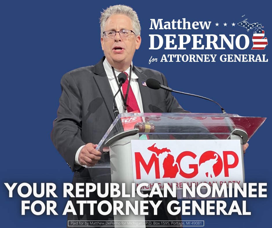 deperno4mi's tweet photo. It's time to put WE THE PEOPLE back in control of Michigan. Vote Matt DePerno TODAY! Let's get to work to #DefeatDanaNessel and #TakeBackMichigan #DePerno4MI
LIKE and SHARE with every Michigander! https://t.co/edBnFFKpkN
