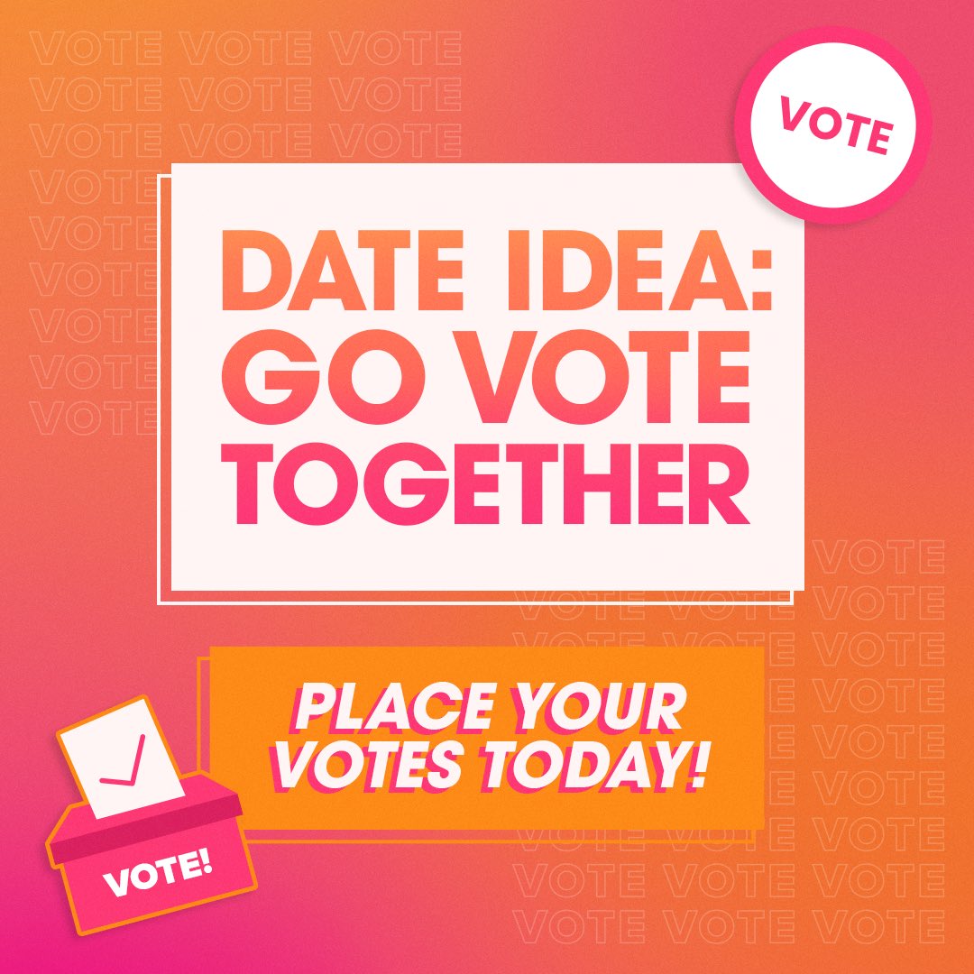Tinder's tweet photo. last day to cast your ballots! vote now and bring a date with you 😏 #VotingIsHot https://t.co/oq8mHwzI9M