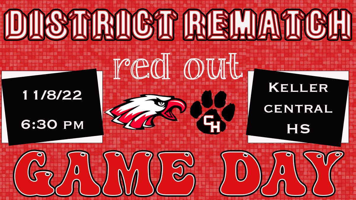 IT'S GAME DAY!!
🏆 Regional Quarterfinals
🏐 vs. Colleyville Heritage
📅 Tuesday, November 8th
⏰ 6:30 PM
📍 Keller Central HS
🎟 brushfire.com/kellerisd/chs-…
👕 RED OUT
🎉 BE THERE & BE LOUD!!!
📻 webca.st/219715

#dw2022