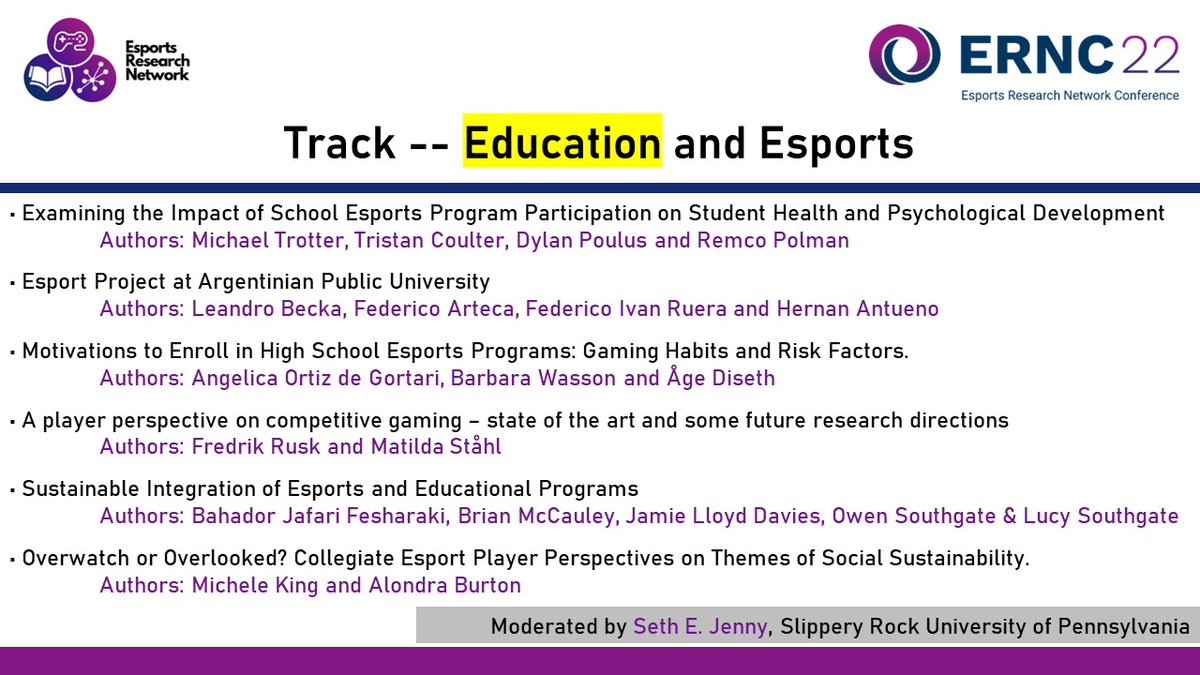 Seth Jenny (@drsethjenny) on Twitter photo Looking forward to chairing the "Education and Esports" track at the
Esports Research Network Conference 2022
<a href="/ERN_Conference/">Esports Research Network Conference 2022</a> <a href="/EsportsResNet/">Esports Research Network</a>
in Jönköping, Sweden 🇸🇪
Great line-up of Speakers!
More info: esportsresearch.net/ernc22 Looking forward to chairing the "Education and Esports" track at the
Esports Research Network Conference 2022
<a href="/ERN_Conference/">Esports Research Network Conference 2022</a> <a href="/EsportsResNet/">Esports Research Network</a>
in Jönköping, Sweden 🇸🇪
Great line-up of Speakers!
More info: esportsresearch.net/ernc22