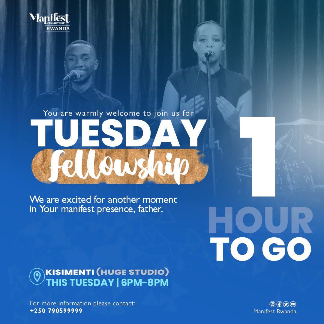 LGeneration20's tweet photo. ๐ก 1 hour to go... โณ
๐Venue: KISIMENTI(HUGE STUDIO)
For more information/Directions call or whatsapp: +250790599999
#ManifestRwanda
#Bring5 https://t.co/kwFrDQi3bR