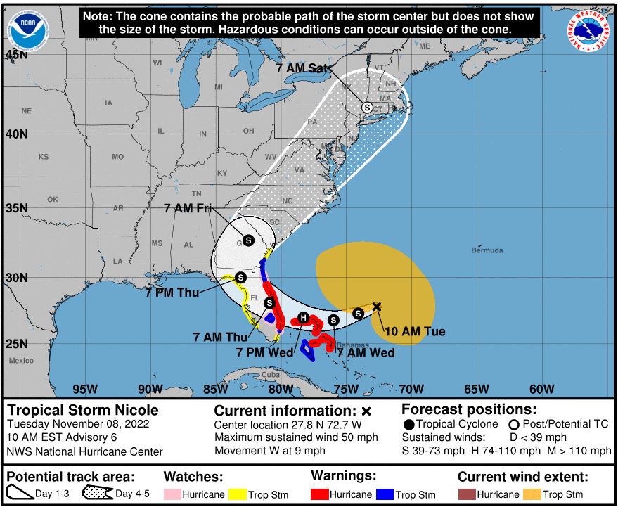 NEW: Hurricane warning issued for Palm Beach County ahead of what is now Tropical Storm Nicole. palmbeachpost.com/story/weather/… via <a href="/pbpost/">The Palm Beach Post</a>