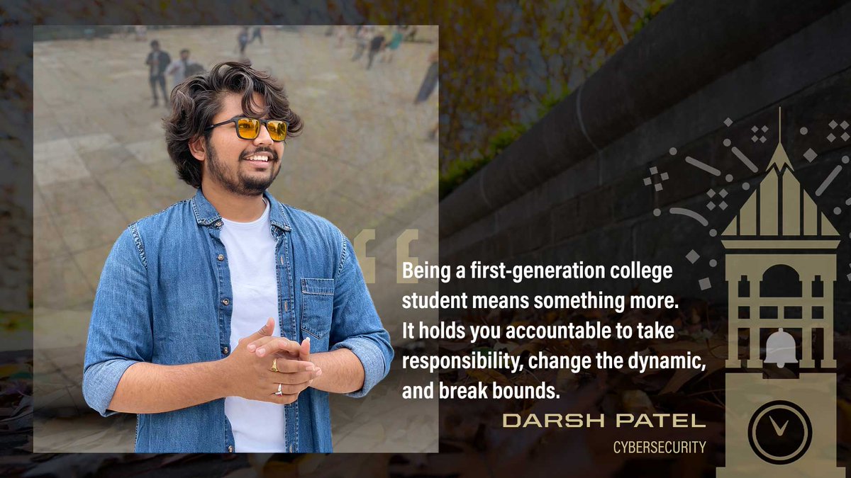 TechPurdue's tweet photo. "Being a first-generation college student means something more," says #PurduePolytechnic's Darsh Patel, a first-generation college student majoring in cybersecurity. "It holds you accountable to take responsibility, change the dynamic, and break bounds." #ProudToBeFirst https://t.co/BFxXXvckd8
