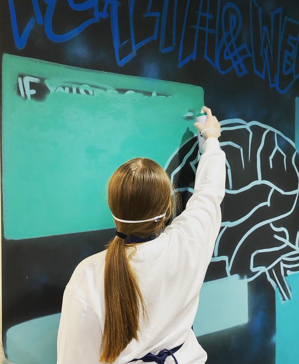 telfordpriory's tweet photo. We had a local graffiti artist work with some of our Year 10 students to create this Health &amp; Wellbeing Wall😀 #tpsnews #artist #Wellbeing https://t.co/O1h8E7GpTd