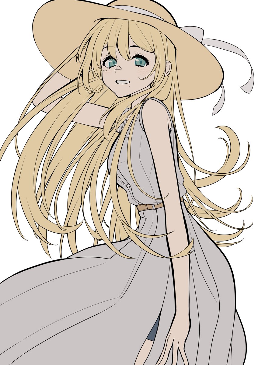 1girl hat solo long hair blonde hair dress white background  illustration images