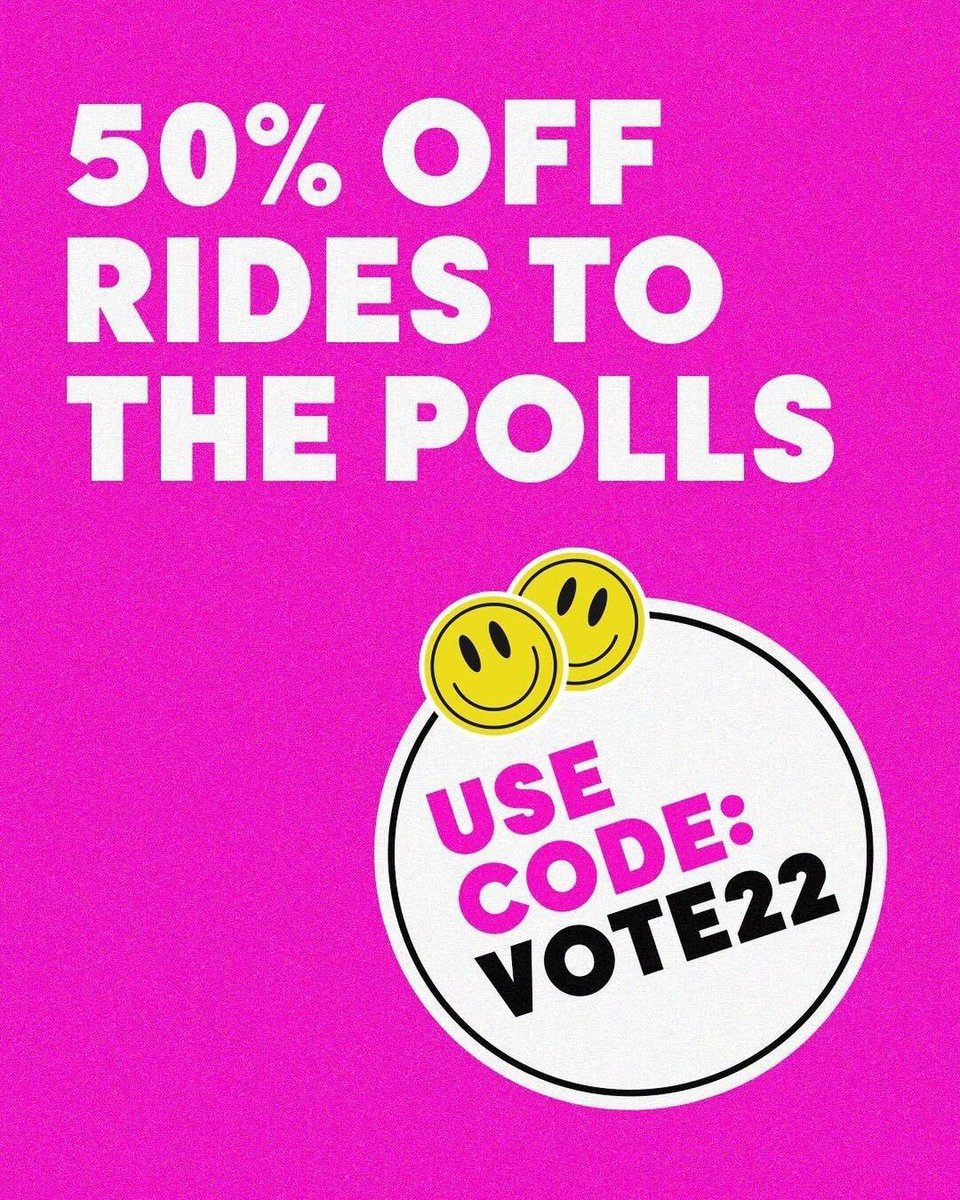 Lyft is offering discounted rides on Election Day. Customers can use the code VOTE22 to get 50%, or up to $10, off when they use a Lyft rideshare, bikeshare or scooter on Tuesday. The offer is valid while polls are open.