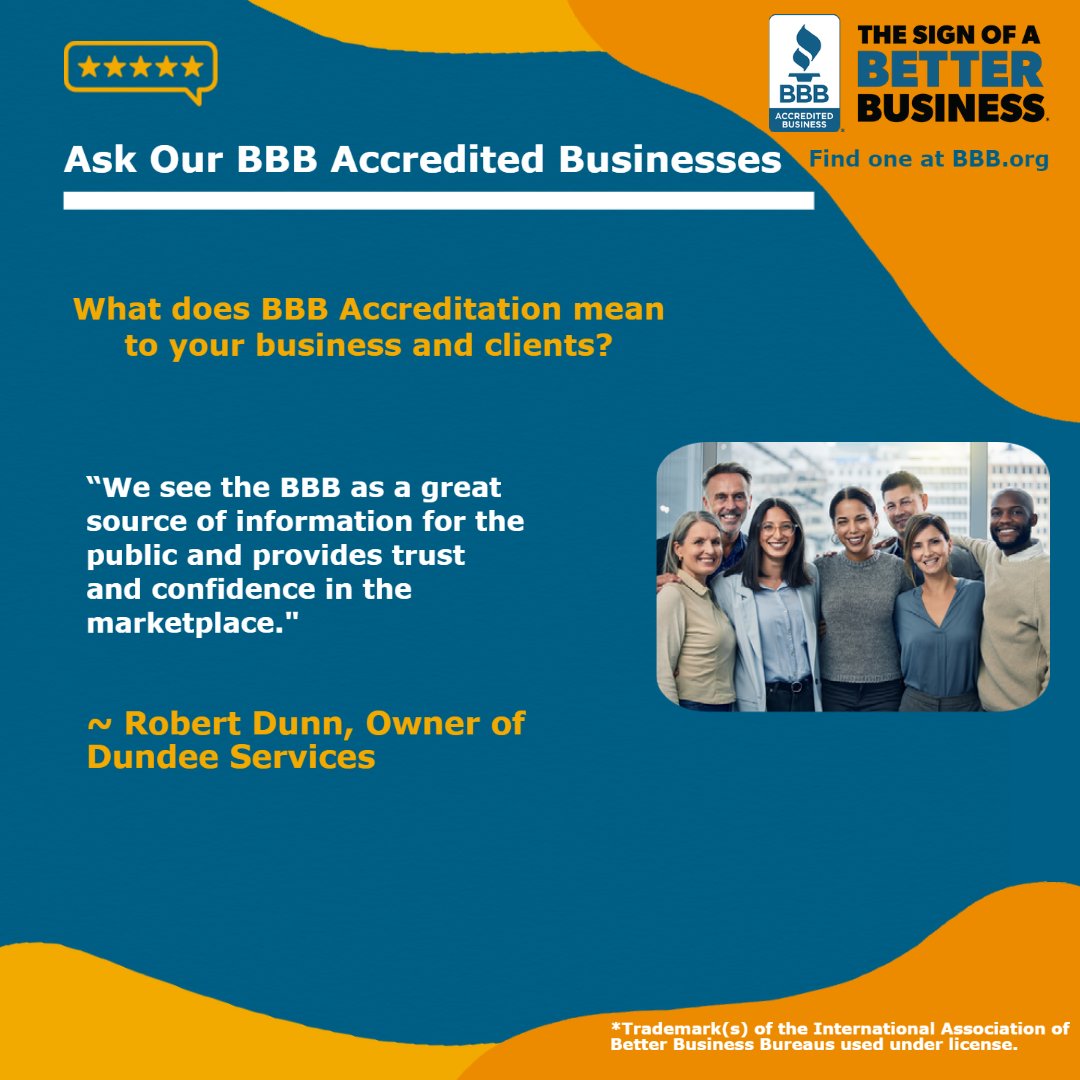 BBBWesternOnt's tweet photo. This week's #TestimonialTuesday comes from Robert Dunn, Owner of Dundee Services. Learn more about how your business can begin the journey of becoming a BBB Accredited Business and benefitting from it at https://t.co/KJ8QXmmLKN.

#BBB #BusinessTestimonial https://t.co/EJEVsqotQH