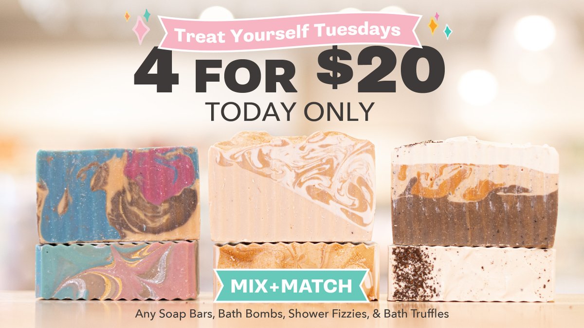 4 for $20: Time is almost up for Fall Seasonal Scents ⏰ 
Soap Bars, Bath Bombs, Shower Fizzies, &amp; Bath Truffles are all on sale!

Sale valid TODAY in stores and online. Hours &amp; Sales may vary by location.

#treatyourself #fallscents #limitededition #fallsoaps #soapbars