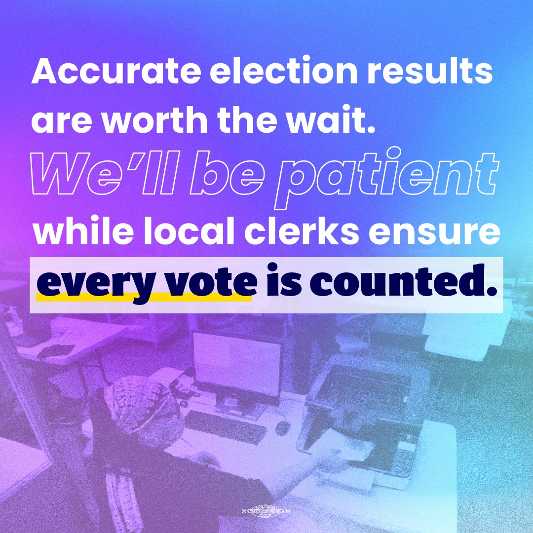 ProgressMich's tweet photo. MI voters have more options than ever when it comes to absentee voting, and that’s a good thing! Counting all those ballots may take a while, and we may not know results on #ElectionDay. We just need to be patient while election workers ensure every vote is counted. #WeVoteMI https://t.co/B9pAgLYrPh