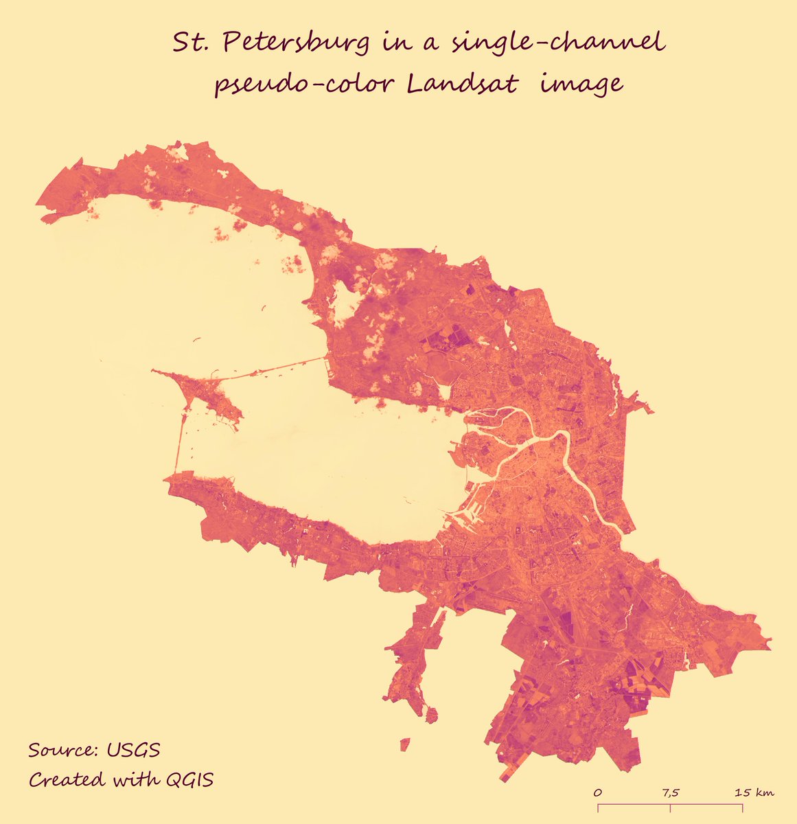 twgsbs's tweet photo. Day 7: Raster for the #30DayMapChallenge 

Some experiment with a Landsat image of my lovely St. Petersburg https://t.co/679FWFvhFB
