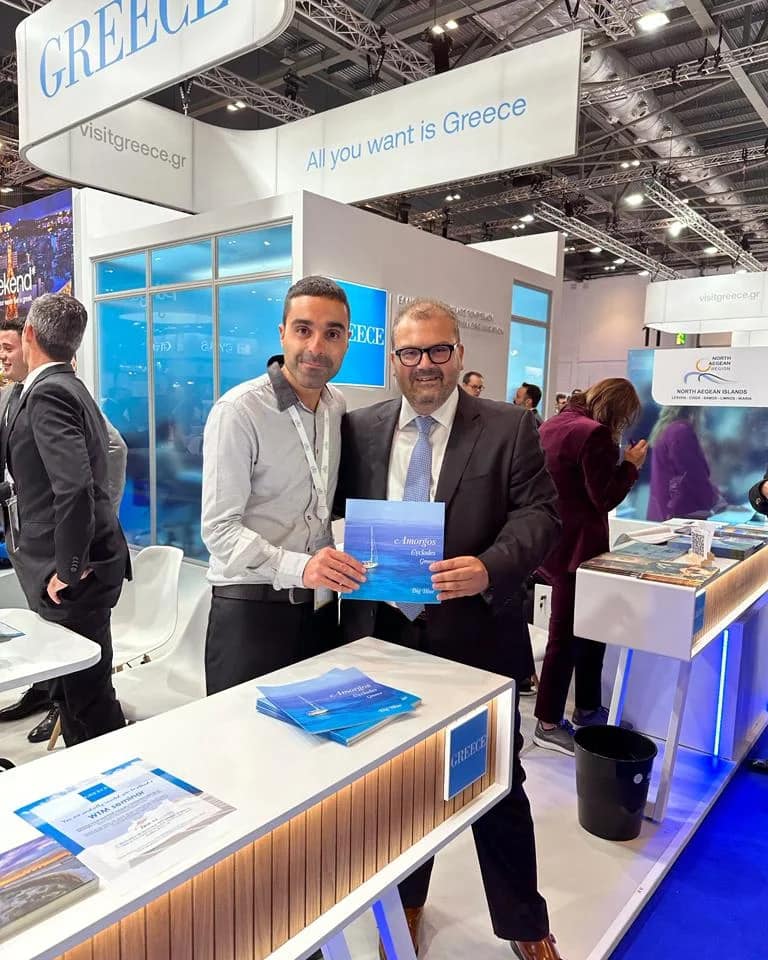 margaritisio's tweet photo. Βρίσκομαι στη @WTM_London όπου ο Δήμος Νάξου και Μικρών Κυκλάδων και ο Δήμος Αμοργού είναι μέρος του ανακαινισμένου, και καταπληκτικού θα έλεγα, περιπτέρου του @VisitGreecegr 
@FragakisD https://t.co/HL8IkJVG0A
