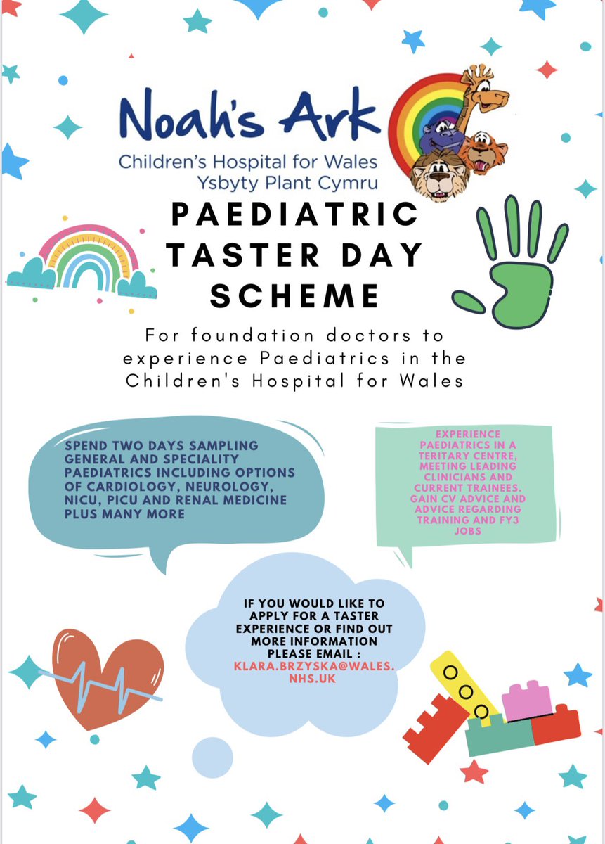 THE WELSH PAEDIATRIC TASTER SCHEME IS BACK!
After an immensely successful 2021-22 programme, we are so excited to be opening to applications for the next year! If you are a foundation doctor and keen to experience paediatrics, we would love to hear from you! Email us to apply!