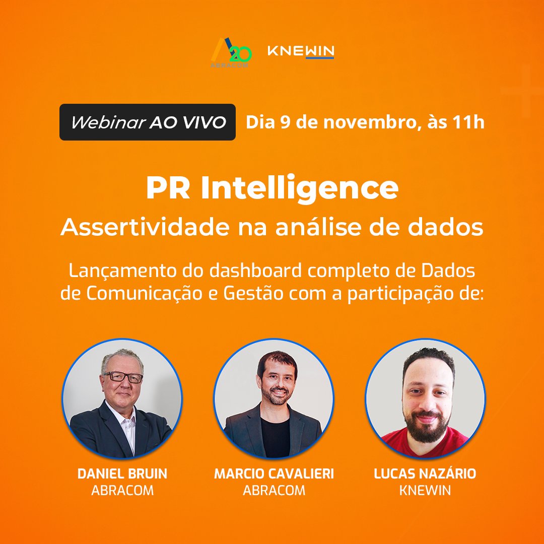 Amanhã (09/11) é o lançamento do Dashboard de Dados de Comunicação e Gestão da @abracom_comunicacaocorp e @knewinoficial

Quer receber os insights sobre mensuração de resultados? Inscreva-se!
knewin.com/webinar-pr-int…