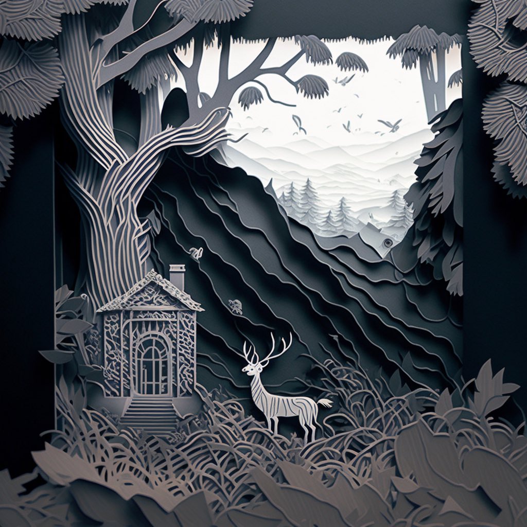 joeythemonste's tweet photo. paper cut craft, paper illustration, dimension of the lost --v 4 #midjourneyV4 #midjourney #AIart #AIArtistCommunity @KaliYuga_ai @takyon @TheCenturionMOD @images_ai @midjourney https://t.co/DLXCFozDgv