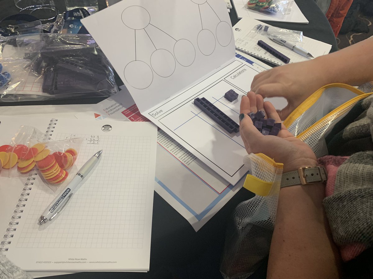 We’ve been thinking about the position of exchanged manipulatives and the exact order of explanation/demonstration when working through examples. Very thought provoking discussions! #TrainTheTutor <a href="/WhiteRoseMaths/">White Rose Maths</a>