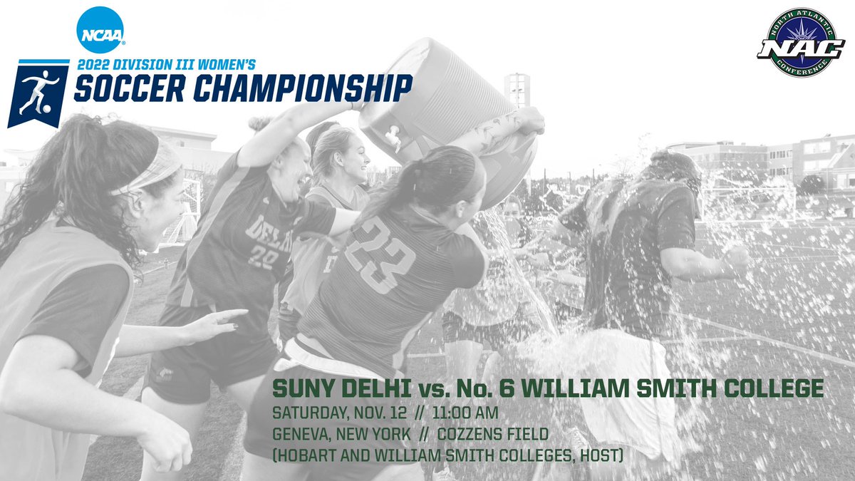 SUNY Delhi Women’s Soccer to make inaugural NCAA Tournament appearance Saturday against No. 6 William Smith College! 
#NACwsoc <a href="/DelhiBroncos/">SUNY Delhi Broncos</a> 

🔗 nacathletics.com/news/2022/11/7…