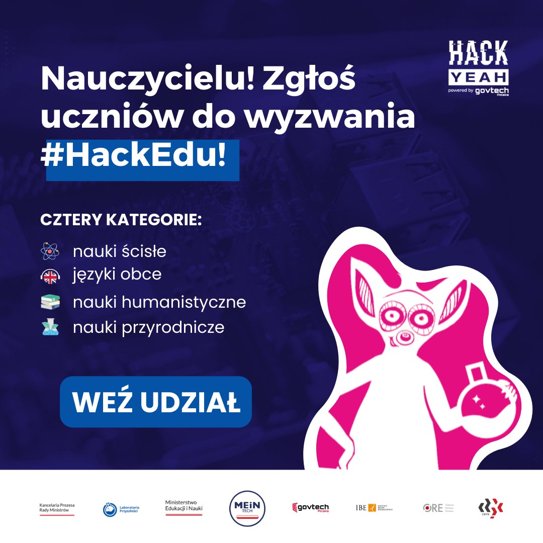 MEN_GOVPL's tweet photo. 🎮 19 listopada odbędzie się HackYeah powered by @GovTechPL. Uczniowie odpowiedzą na wyzwanie #HackEdu, polegające na stworzeniu pokazowej lekcji pod tytułem: "Moja lekcja w szkole jutra” z wykorzystaniem sprzętu #LaboratoriaPrzyszłości.
▶ Szczegóły: https://t.co/drroXavDnh https://t.co/6N2GgRMkn3