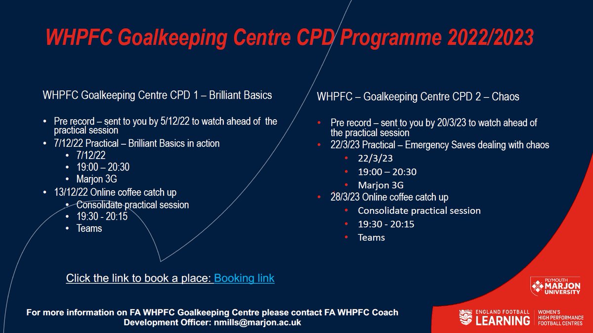 devoncfa's tweet photo. There are two upcoming Goalkeeper CPD events being hosted by the Women’s High Performance Centre based at Plymouth Marjon University 👇

Book using this link 👉 https://t.co/5djQ4ui0Dr https://t.co/MJl9coqFVN