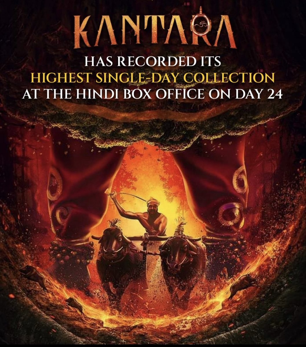 Kantara is the sensational new hit that has gripped the entire nation! The movie has recorded its highest single-day collection at the Hindi Box Office on day 24. Have you seen it yet? #Kantara now playing at a #PVR near you #Kantara #KantaraMovie #RishabShetty @hombalefilms