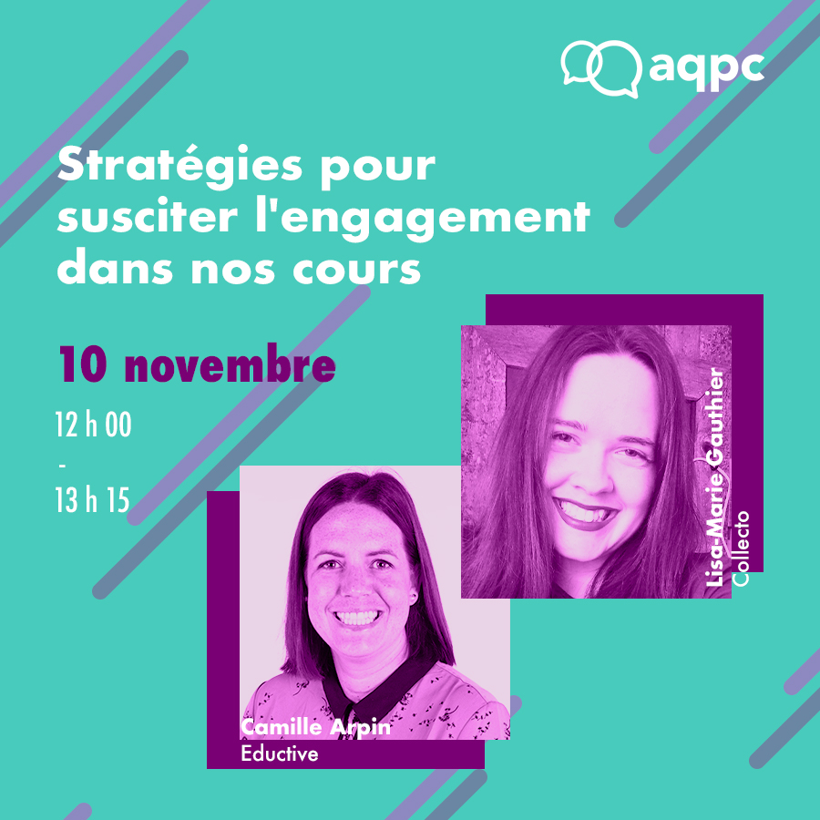 |💻Webinaire: 3 novembre |
L’engagement est un facteur clé pour l’apprentissage et la réussite. Dans cet atelier, l’équipe d’<a href="/eductive/">hussain salim</a> vous propose différentes astuces pour mettre en œuvre une pédagogie active, authentique et inclusive. 
aqpc.qc.ca/fr/en-cours