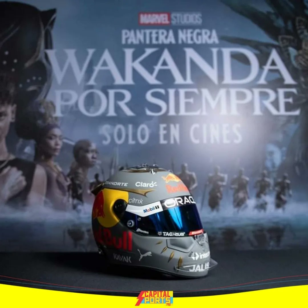 CapitalSportsFm's tweet photo. ¡YIBAMBE!

🤩 Espectacular el casco que usará Checo Pérez 🇲🇽 el siguiente fin de semana en el premio de Brasil 🇧🇷 inspirado en la nueva película de Black Panther: Wakanda Forever. 

#BrazilGP #wakandaforever #ChecoPérez #F1 #México #CapitalSportsFM #NotiGAPE https://t.co/YrVYEN8dEU