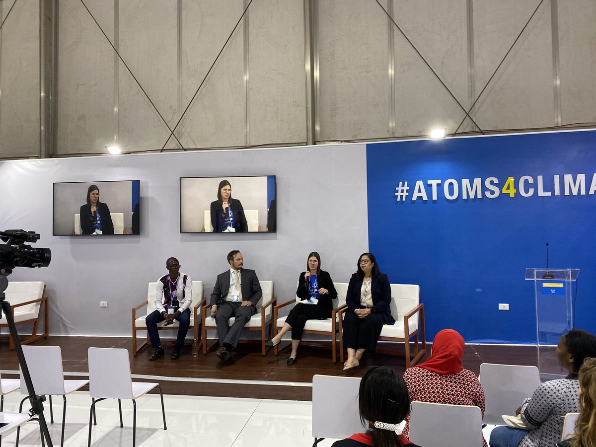 IYNC's tweet photo. IYNC International Organizations Chair @AliceCunhaDaSi2 busting myths about nuclear at COP27 together with @ens_ygn 

#atoms4climate #iync #iync2022 https://t.co/zFVV7KiMyL