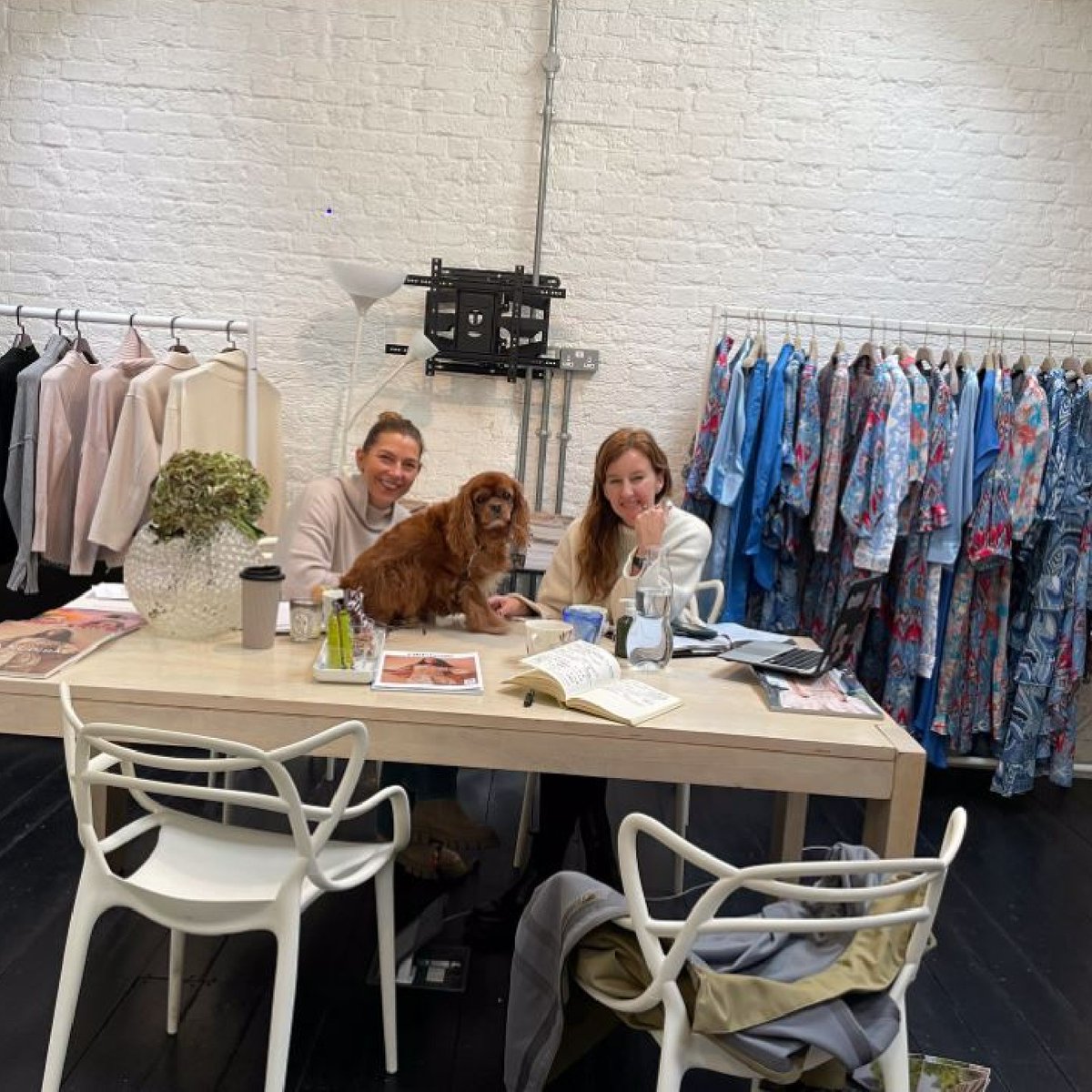 ScoopLondonShow's tweet photo. @OLDSTROM congratulations Caroline Ekstrom on your new showroom. Perry was not behaving himself but Caroline, Julie, Eleanor, Ruta and Raquel made us feel very welcome. Looking forward to seeing you all at @scoop.london.show this January 29 -31 2023, Saatchi Gallery, London. https://t.co/szq36OF2as