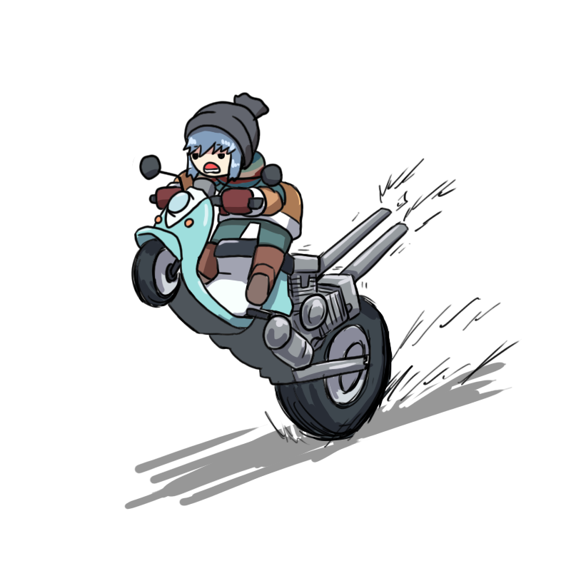 shima rin 1girl motor vehicle ground vehicle solo blue hair white background scooter  illustration images