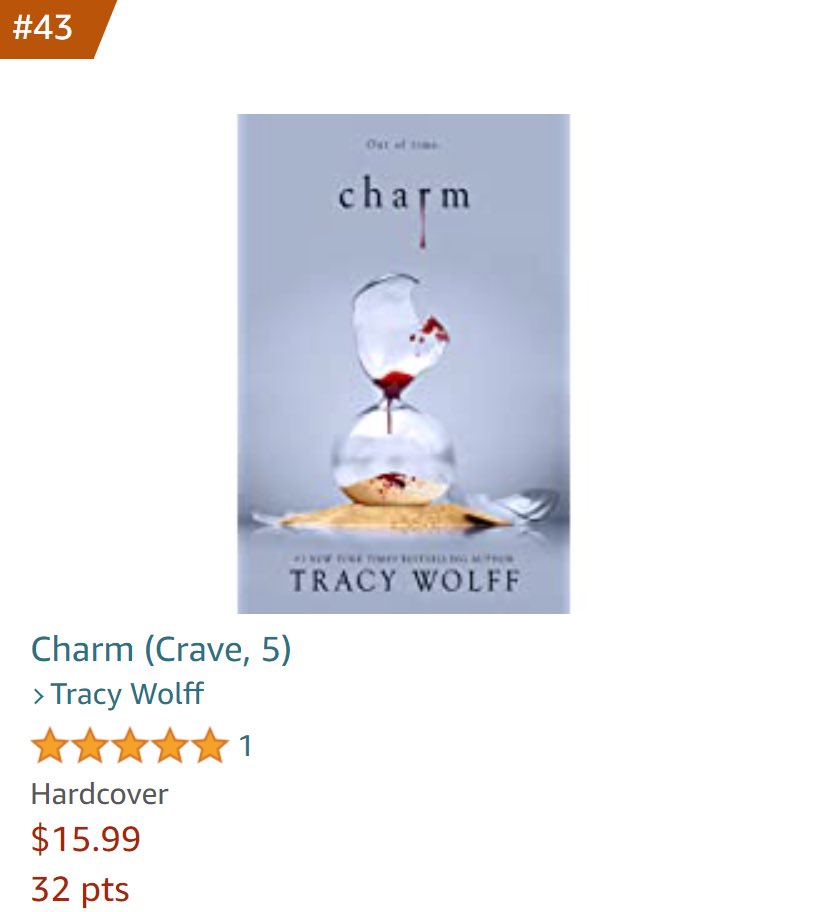 Crave_Updates's tweet photo. Charm is currently #43 (+15) on Amazon’s (U.S.) Top 100 ‘New Releases’! What a great way to start release day!! 

Kindle Edition: #163 (+330) in the Kindle Store

#Charm #TracyWolf #CraveSeries https://t.co/dpj85ixUKB