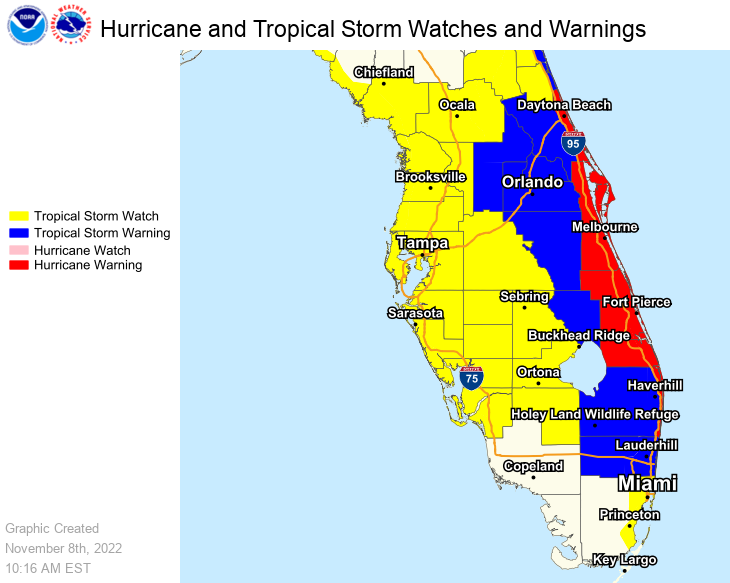 NWSTampaBay's tweet photo. 🌀Nicole has now transitioned to a Tropical Storm.  The wind field remains very large and tropical storm force winds could begin entering our area as early as Wednesday morning.🌀 #flwx https://t.co/FwywjeGWxS