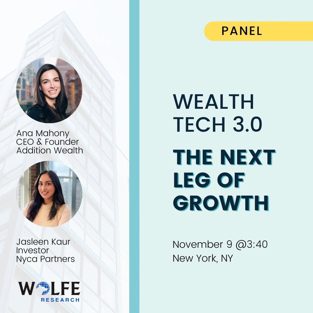 Addition Wealth (@additionwealth) on Twitter photo Looking forward to the Wolfe Research Wealth Symposium where Addition Wealth CEO <a href="/AnaMahony/">Ana Mahony</a> will be speaking along with leaders from <a href="/BankofAmerica/">Bank of America</a> <a href="/RobinhoodApp/">Robinhood</a> <a href="/GoldmanSachs/">Goldman Sachs</a> and dozens of other companies. More details here: lnkd.in/d2MYau-k Looking forward to the Wolfe Research Wealth Symposium where Addition Wealth CEO <a href="/AnaMahony/">Ana Mahony</a> will be speaking along with leaders from <a href="/BankofAmerica/">Bank of America</a> <a href="/RobinhoodApp/">Robinhood</a> <a href="/GoldmanSachs/">Goldman Sachs</a> and dozens of other companies. More details here: lnkd.in/d2MYau-k