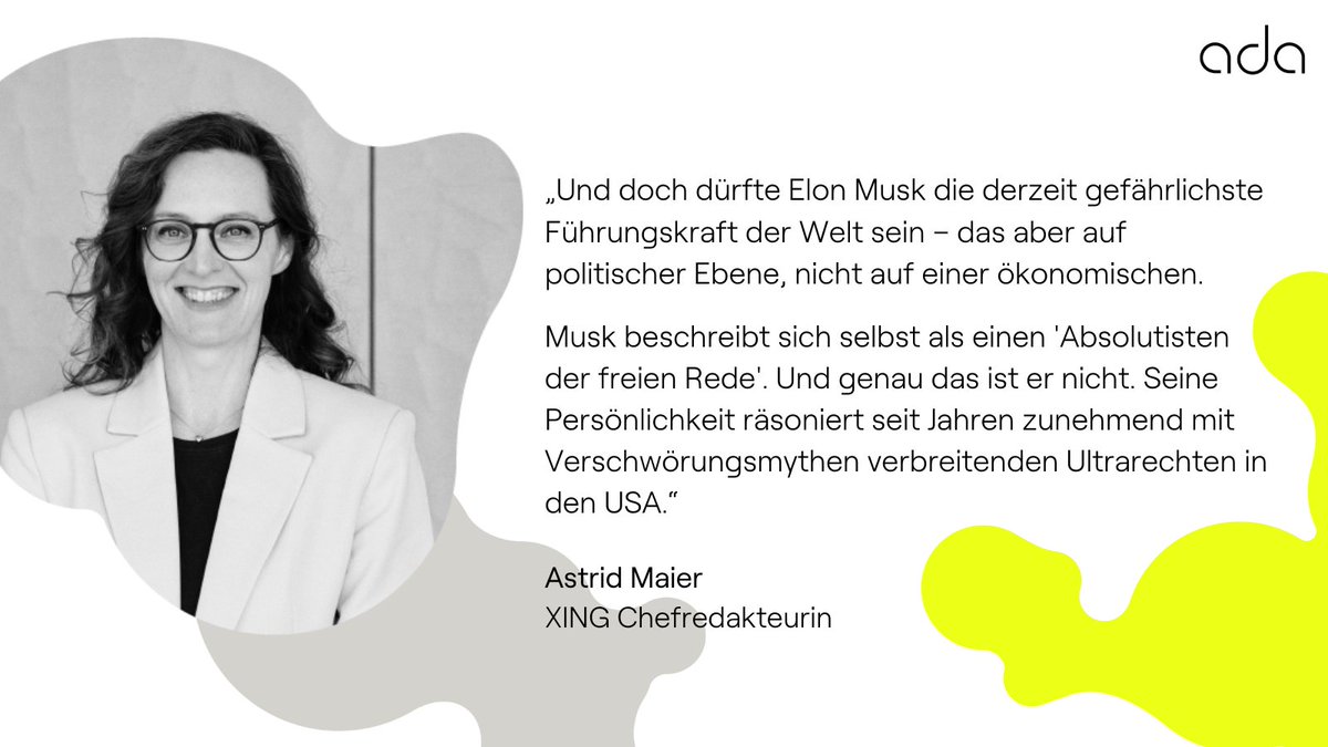 Seit seiner Twitter-Übernahme offenbart Elon Musk wieder und wieder seinen unsäglichen Führungsstil. „Kein Erfolg der Welt rechtfertigt eine Führung, die Menschen derart verachtet“, findet unsere Kolumnistin @MaierAstrid. ada-magazin.com/de/ist-elon-mu…