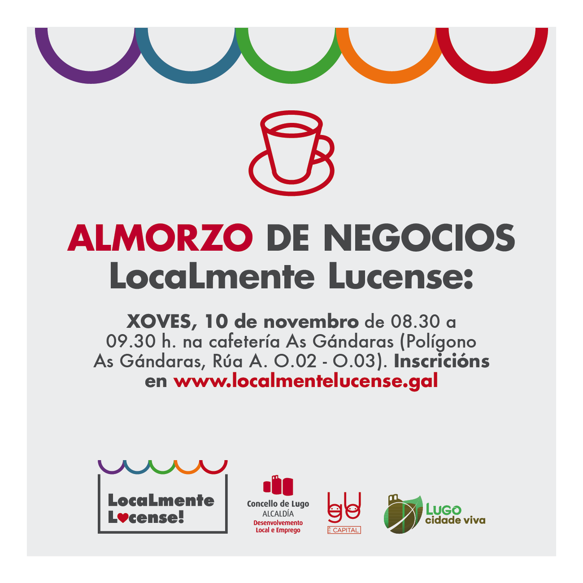 desenvolvelugo's tweet photo. ☕👥🚀 @LaraMendezLopez convida ás persoas emprendedoras e empresarias de #Lugo a participar nun novo almorzo de negocios #LocaLmenteLucense

🗓 XOVES, 10 de novembro de 08.30 a 09.30 h.
 📌 Cafetería As Gándaras

📋 https://t.co/WXDGD9k6YX

🔗 https://t.co/XrtWvkr9Ud https://t.co/aPRzpSVUwZ