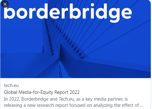 crowdinvestnow's tweet photo. New research shows that #startups trading equity in return for media advertising is a critical development stage for generating B2C #unicorns. You can register now with @tech_eu for a dedicated #MediaForEquity panel discussion hosted by Borderbridge.
https://t.co/ICx0JRME7Q https://t.co/2yx4qOB2sz