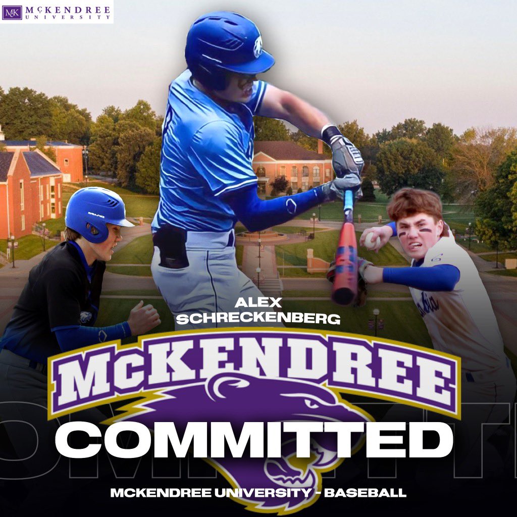 ASchreckenberg's tweet photo. Excited to announce my commitment to continue my athletic and academic career at Mckendree University! Huge thanks to all my coaches, friends and family who pushed me to be the person I am. Let’s go Bearcats! #bringthejuice @McKendree_BSBL https://t.co/TNaD4zOyRW